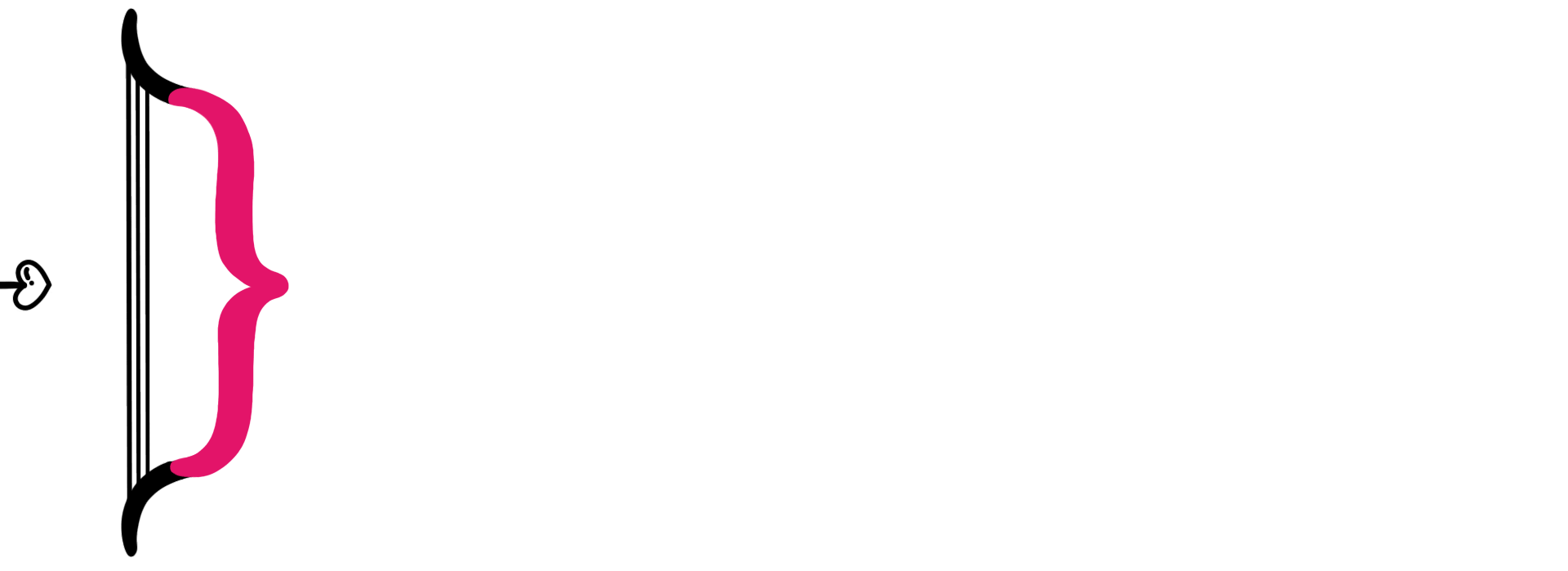 Animation d'un arc qui tire une flèche. L'arc est dessiné avec la forme d'une accolade de JSX